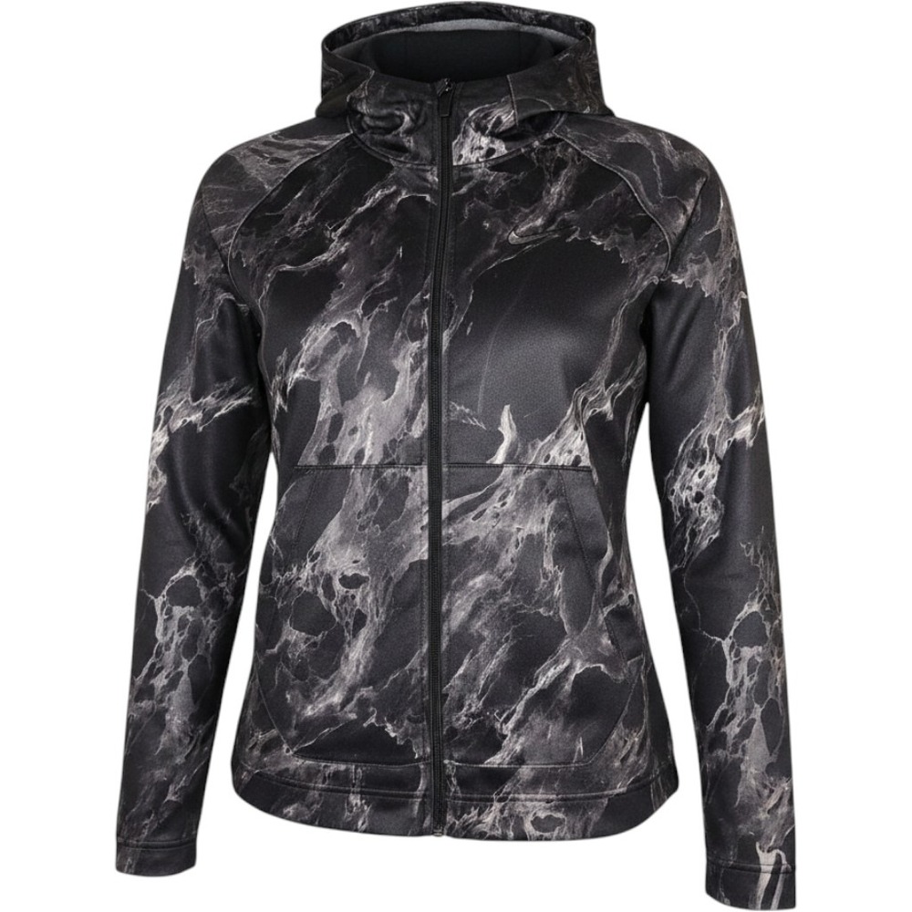 NIKE Hoodie Track Jacket Mens Medium Black Gray Dri-FIT Full Zip Marble Smokey - Picture 1 of 8